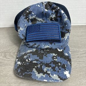 Blue American Flag Patch Adult Digital Camo Baseball Hat Cap Pit Bull Removable